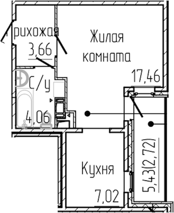 Квартира студия 34.92 м², 8/8 эт., ЖК «SERTOLOVO PARK»